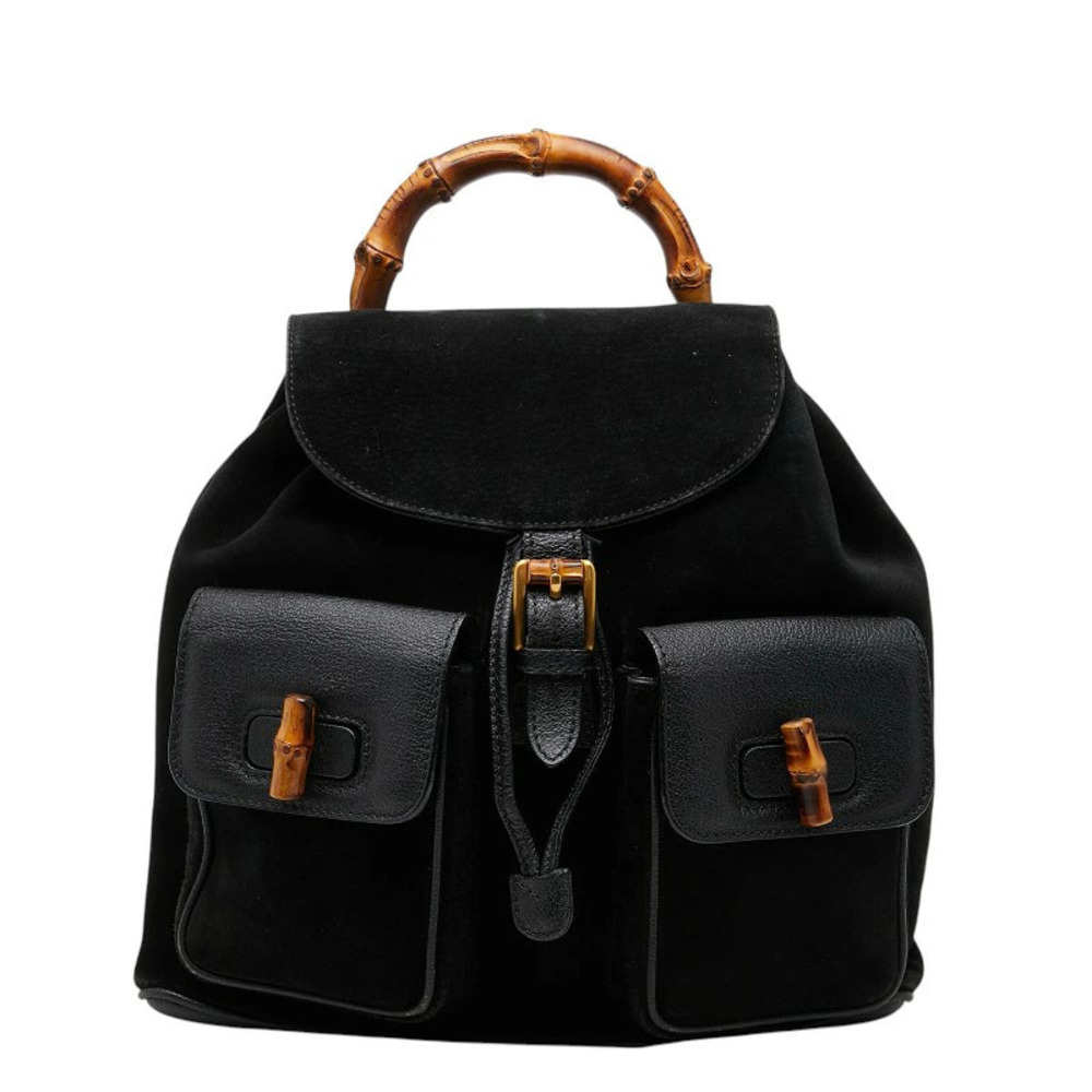 Gucci Bamboo Backpack Rucksack Daybag Black Leather Suede